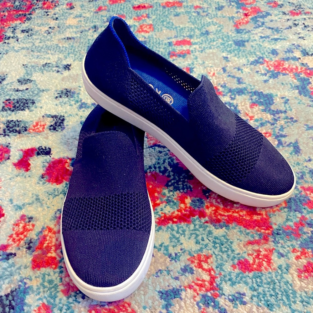 Rothy's Navy Knit Slip-On Sneakers with Orange Liner - Picture 3 of 8